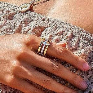 CIUNOFOR Gold Statement Chunky CZ Cocktail Wide Bands Parallel Bar Ring, 6